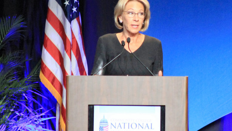 U.S. Education Secretary Betsy DeVos speaks at the Community College National Legislative Summit in Washington, D.C.