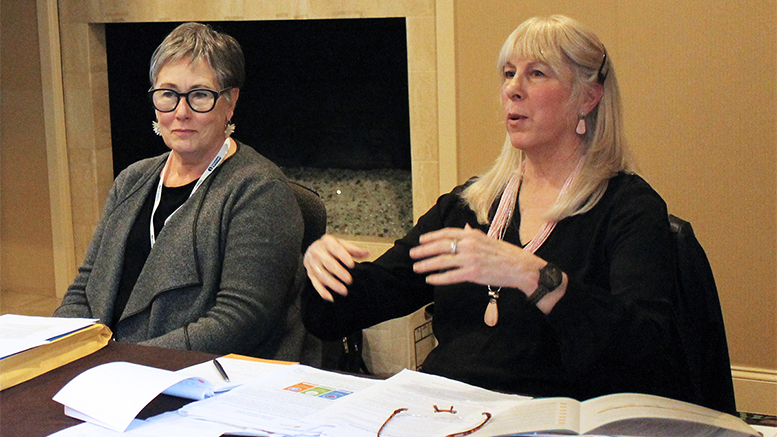 Susan Lupo (left) of the Corporation for a Skilled Workforce and Holly Zanville of Lumina Foundation discuss credentialing initiatives during AACC's Workforce Development Institute. Photo: Ellie Ashford